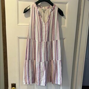 Tommy Bahama Striped Tiered Summer Dress - Pink & Blue and silver size Medium